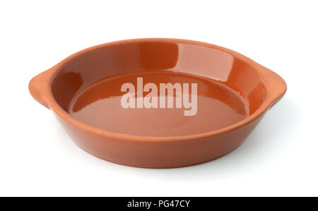 Round di cottura di argilla piatto isolato su bianco Foto Stock