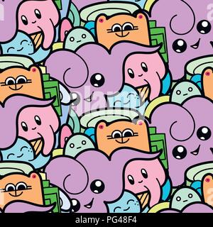 Funny doodle mostri seamless pattern per stampe, disegni e libri da colorare. Illustrazione Vettoriale Illustrazione Vettoriale