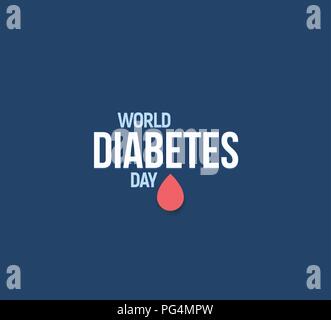 La Giornata mondiale del diabete illustrazione vettoriale. Diabete mellito simbolo. Rosso Sangue goccia, la consapevolezza della malattia modello logo. Abstract medical segno, health care banner. Illustrazione Vettoriale