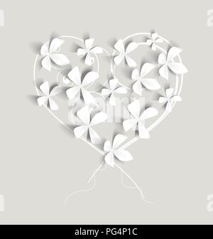 Fiori di colore bianco con borchie a forma di cuore Illustrazione Vettoriale