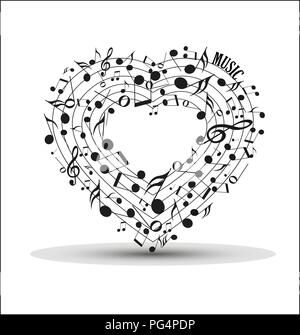 Decorazione di note musicali in forma di cuore Illustrazione Vettoriale