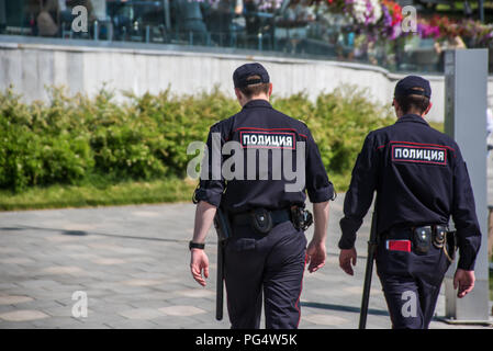 Due pussian poliziotto sulla grande via della città Foto Stock