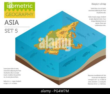 Isometrica, 3d Asia mappa fisica degli elementi del costruttore sulla superficie dell'acqua. Costruire la propria geografia infographics collection. Illustrazione Vettoriale Illustrazione Vettoriale