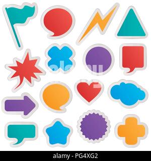 Differenti forme colorate in stile adesivo. Illustrazione Vettoriale