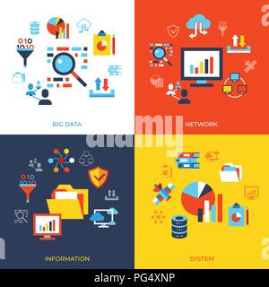 Vettore digitale di dati di grandi dimensioni e icone di informazioni set disegnati con linea semplice info di arte grafica, di tipo piatto Illustrazione Vettoriale