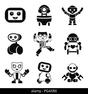 Vettore digitale robot compagno di set di icone disegnate con linea semplice info di arte grafica, di tipo piatto Illustrazione Vettoriale