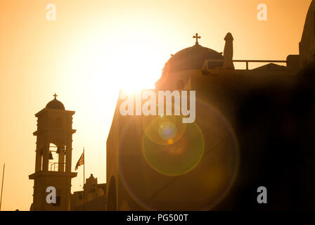 Santorini Imerovigli Anastasi chiesa tramonto Foto Stock