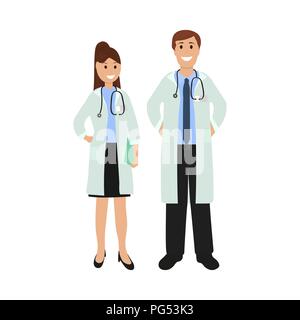 Due medico in ospedale, design piatto Illustrazione Vettoriale