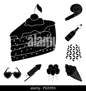 Partito, intrattenimento icone nere in set di raccolta per il design. Celebrazione e trattare il vettore di stock di simbolo illustrazione. Illustrazione Vettoriale