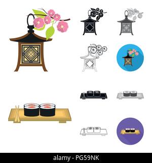 Paese Giappone cartoon,Black,appartamento,monocromatico, delineare le icone nella raccolta di set per design.Il Giappone e landmark simbolo vettore illustrazione stock. Illustrazione Vettoriale