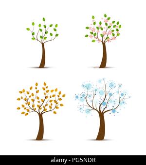 Quattro stagioni con la crescente tree Illustrazione Vettoriale