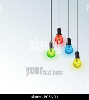 Sfondo con lampadine colorate, luogo per il testo Illustrazione Vettoriale