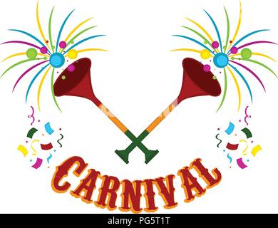 Coppia di trombe di carnevale con ornamenti di partito Illustrazione Vettoriale