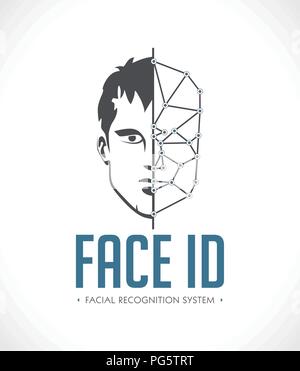 Sistema di riconoscimento facciale - faccia come ID - logo biometrici Illustrazione Vettoriale