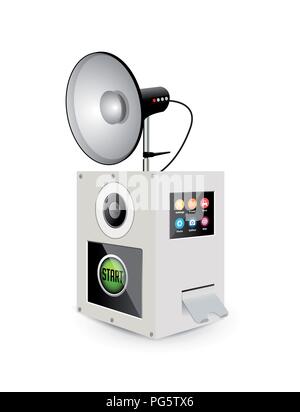 Concetto di Photobox - foto fotocamera con lampada lampeggiatrice - selfie maker Illustrazione Vettoriale