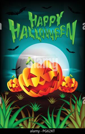 Happy Halloween, zucche di Halloween, Scary zucche, festeggiare Halloween. Illustrazione Vettoriale