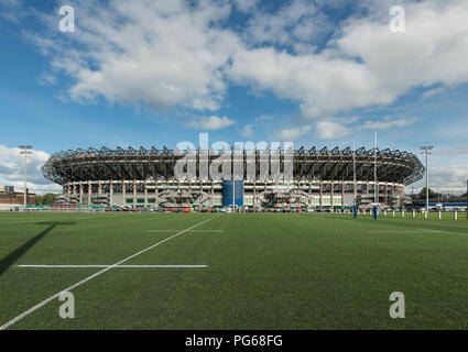 Lo stadio di Murrayfield è la casa della Scozia nazionale di rugby nella zona ovest di Edimburgo, Scozia, Regno Unito Foto Stock