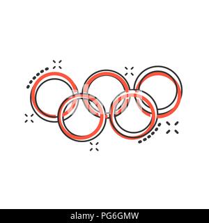 Vector cartoon giochi olimpici anelli icona in stile fumetto. Illustrazione olimpiade pittogramma. Olympic business effetto splash concept. Illustrazione Vettoriale