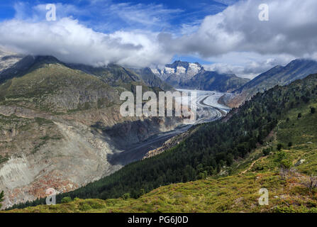 Vista sul ghiacciaio dell'Aletsch in Svizzera Foto Stock