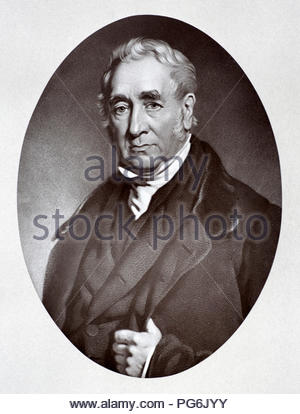 George Stephenson ritratto, 1781 - 1848 era un inglese un ingegnere civile e ingegnere meccanico, illustrazione di antiquariato dal 1880 Foto Stock