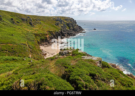 Porthchapel spiaggia vicino San Levan, Cornwall, South West England, Regno Unito Foto Stock