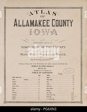 Atlas di Allamakee County, Iowa - contenente le mappe di township della contea, mappe di stato, gli Stati Uniti e il mondo gli agricoltori directory, analisi del sistema degli Stati Uniti per le indagini di terra. Foto Stock