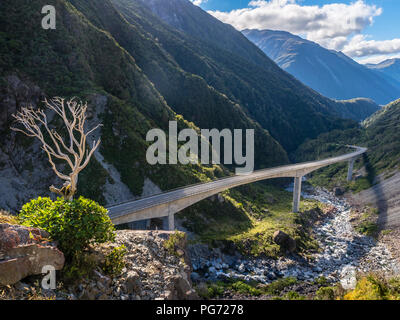 Nuova Zelanda, Isola del Sud, regione di Canterbury, Arthur's Pass National Park, ponte di Arthur's Pass Foto Stock