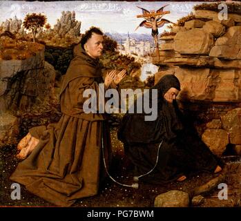 Attribuito a Jan van Eyck, Netherlandish (attivo Bruges), c. 1395 - 1441 - San Francesco di Assisi che riceve le stimmate - Foto Stock
