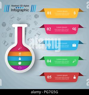 Tubo di prova - business ed infografico. Cinque elementi di colore Illustrazione Vettoriale