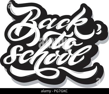 Si torna a scuola banner scritte a mano illustrazione vettoriale. Sfondo bianco Illustrazione Vettoriale