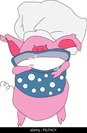 Carino piggy cook logo. Logo design, disegno vettoriale illustrazione. Illustrazione Vettoriale