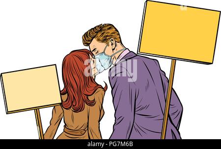 L uomo e la donna giovane protestano. Ecologia. Isolare su backg bianco Illustrazione Vettoriale