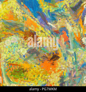 Impressionismo pittura astrazione nel Vincent Van Gogh stile. Morbide pennellate di vernice. Di luminosi colori pastello. Una pittura astratta sfondo. Disegnata a mano Foto Stock