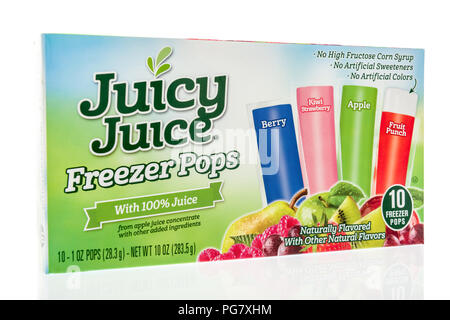 Winneconne, WI - 23 agosto 2018: una confezione di succo di frutta succosa freezer pops isolato su un background Foto Stock