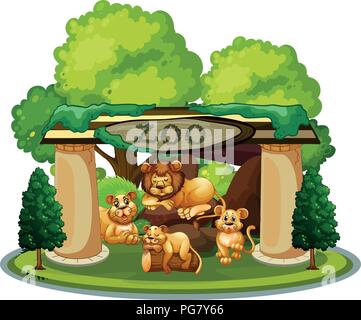 Una famiglia di Lion per lo zoo illustrazione Illustrazione Vettoriale