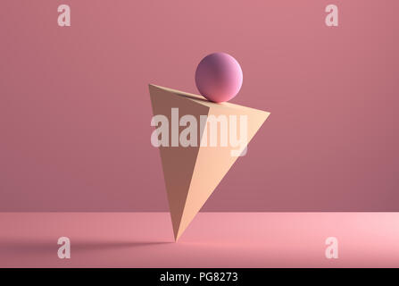 Bilanciamento sfera sul bordo di una piramide, rendering 3D Foto Stock