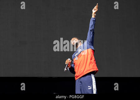 Krept & Konan esibirsi dal vivo sul palco del festival di Leeds, Regno Unito, 24 Agosto, 2018. Foto Stock