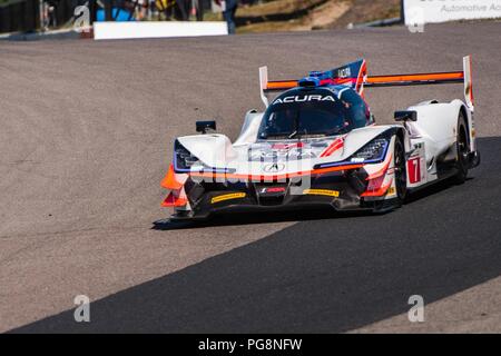 Bowmanville, può., 08 lug 2018. 8 Luglio, 2018. Il numero 7 Acura DPi, guidato dal team di Helio Castroneves e Ricky Taylor, nel prototipo serie, entra nel diritto di spazzamento del turno 1 su 08 di luglio, 2018 a Canadian Tire Motorsport Park durante la Mobil 1 SportsCar Grand Prix weekend. Credito: Victor Biro/ZUMA filo/Alamy Live News Foto Stock