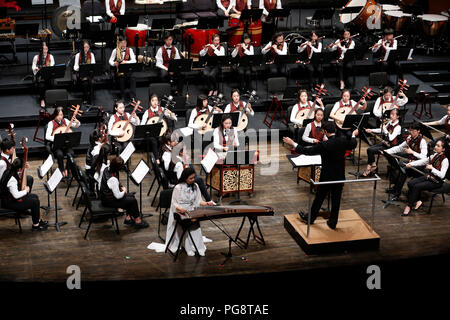 Annandale On Hudson. 25 Ago, 2018. Bard Youth Orchestra cinese esegue a Bard College di Annandale sullo Hudson, New York, Stati Uniti, 24 agosto 2018. Il Bardo Youth Orchestra cinese, dotate di giovani musicisti di talento dei tradizionali strumenti cinesi, hanno fatto il loro debutto con un concerto Venerdì a Bard College, circa 150 km a nord di New York City. Credito: Li Muzi) (wtc/Xinhua/Alamy Live News Foto Stock