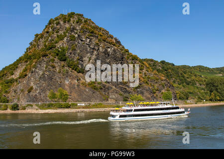 Loreley rocce, Rheingau, Patrimonio Mondiale UNESCO Valle del Reno superiore e centrale, escursione in barca, Foto Stock