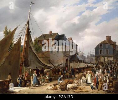 Auguste-Xavier Leprince - Embarquement de bestiaux sur le ‥9APassager‥98 dans le port de Honfleur (1823). Foto Stock