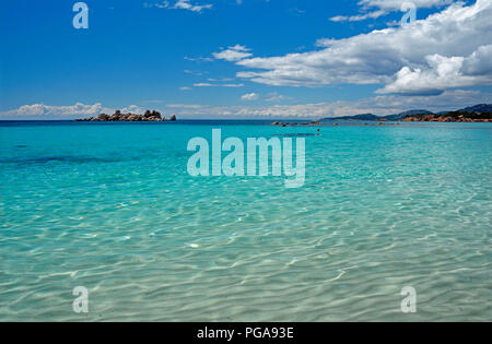 Baia di Palombaggia con verde turchese Mare, Porto Vecchio, Corse-du-Sud dipartimento, Corsica, Francia Foto Stock