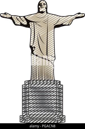 Doodle cristo religione statua storia della scultura Illustrazione Vettoriale