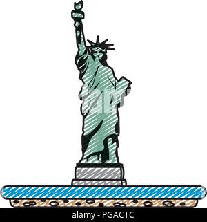 Doodle statua della libertà scultura storia tradizionale Illustrazione Vettoriale