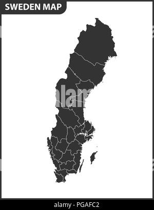 La mappa dettagliata della Svezia con le regioni o gli Stati membri. Divisione amministrativa. Illustrazione Vettoriale