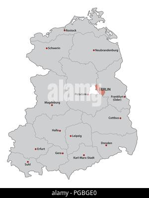 Politica e amministrativa di Mappa amministrativa dell'ex Repubblica democratica tedesca RDT.. Illustrazione Vettoriale