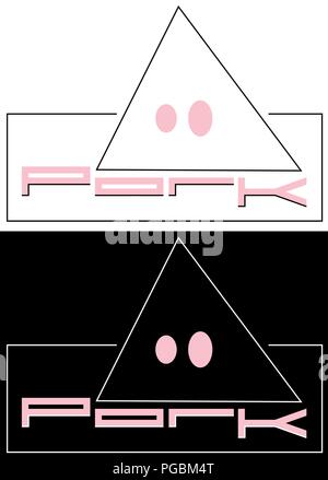 Iscrizione di maiale con un maiale triangolare piglet minimalismo logo arte Illustrazione Vettoriale