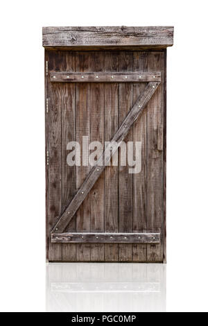 Vecchia porta di legno vintage isolato su bianco con percorso di clipping. Foto Stock