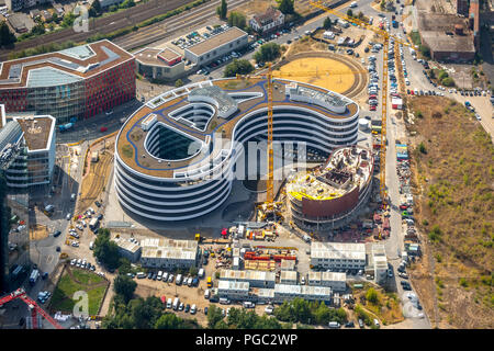 Per la costruzione del nuovo edificio Trivago-sede sulla caldaia di strada nella media harbour a Düsseldorf Hafen, Düsseldorf, Renania, Nordrhein- Foto Stock