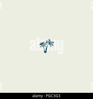 Due palme icona blu su disattivato sfondo beige concetto dello sfondo con oasi minima illustrazione vettoriale Illustrazione Vettoriale